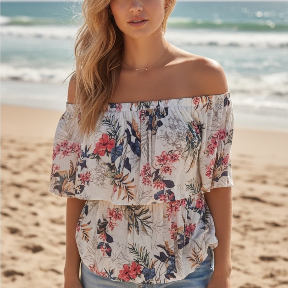 American Eagle Outfitters Floral Off-Shoulder Blouse